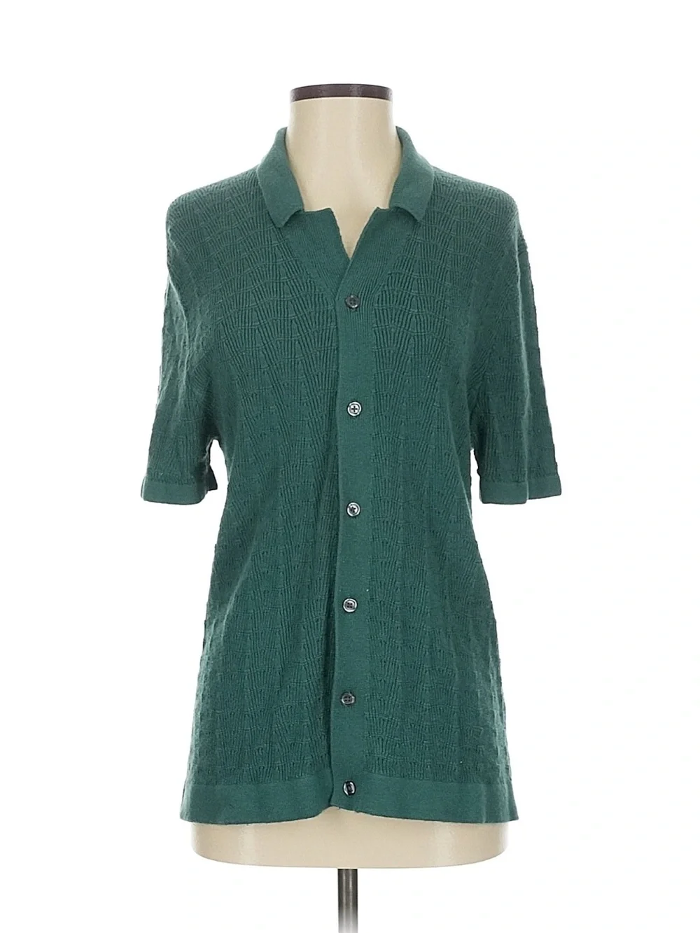 Forest Green Short-Sleeve Button sweater polo top